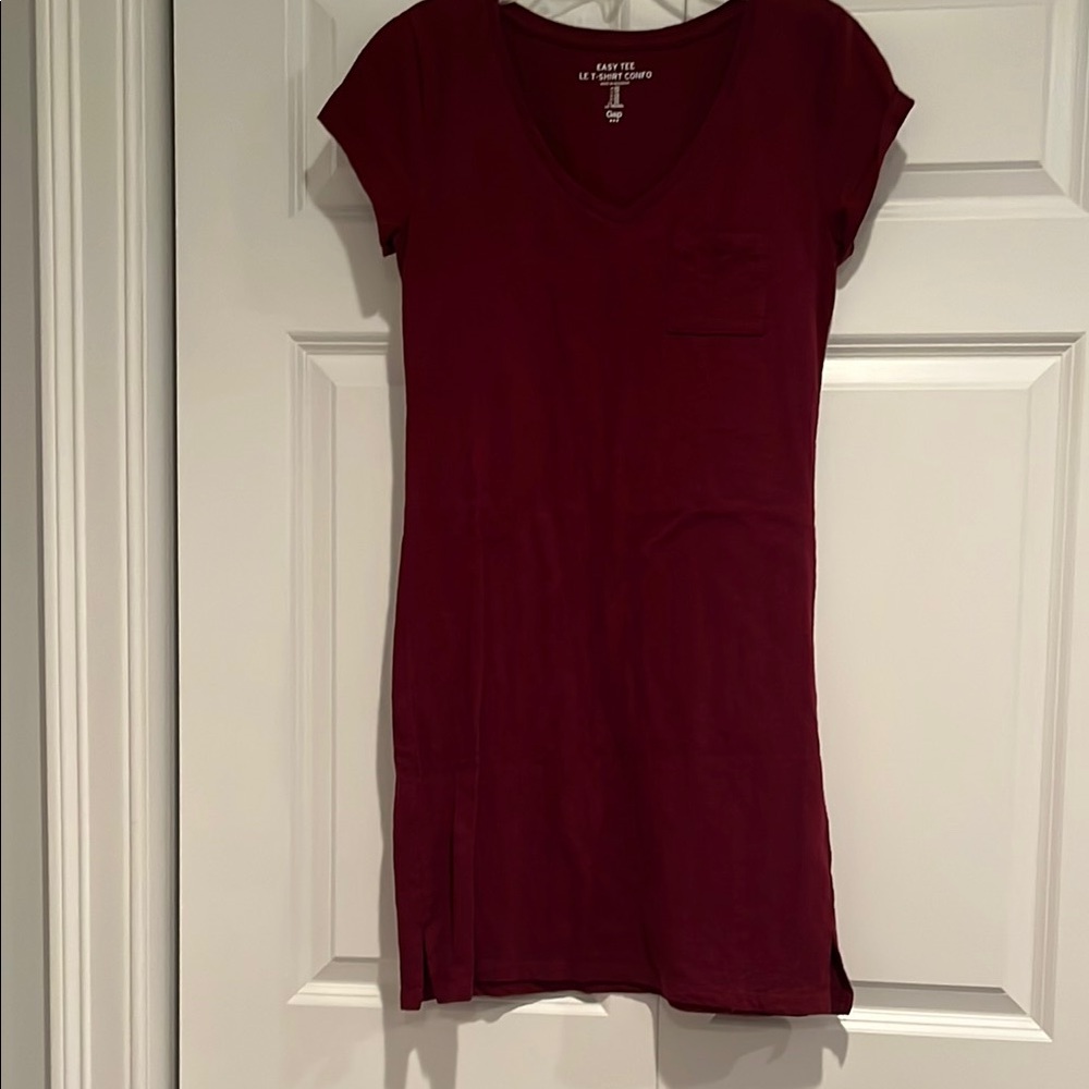 Burgundy V-Neck T-Shirt Dress